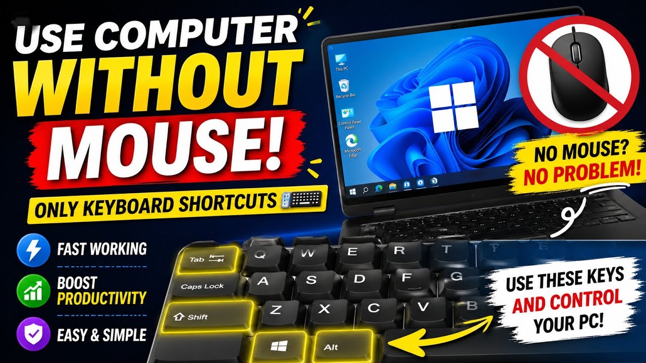 Use Computer Without Mouse | Keyboard Shortcuts Full Guide 🔥 - YouTube