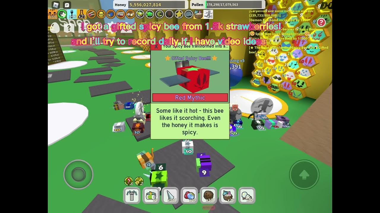 I got a a gifted spicy bee from 1.5k strawberries in bee swarm simulator YouTube