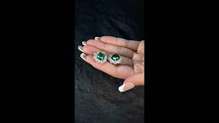 Diamond-Shaped Sterling Silver Emerald Earrings, Luxurious And Stylish, Perfect Gift