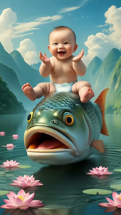Bayi dan ikan lucu #menari #imut #hewanlucu