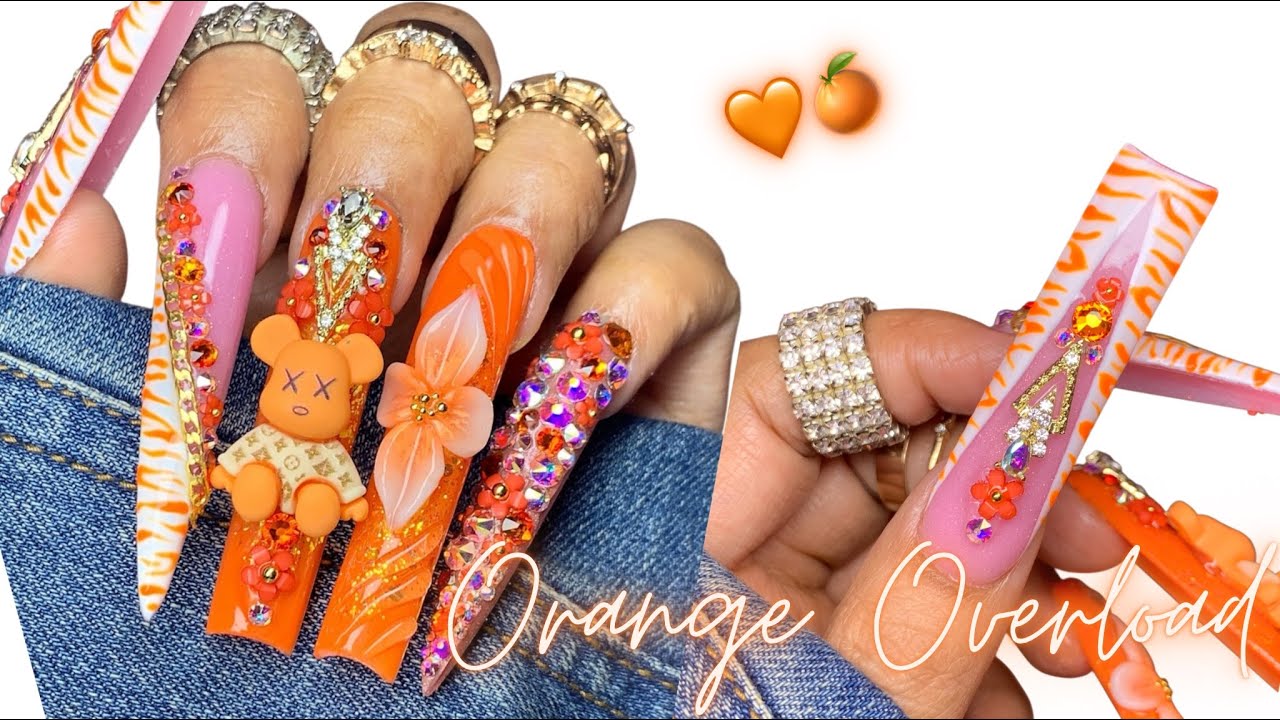 ORANGE OVERLOAD SUMMER NAILS🧡🍊/ ACRYLIC NAILS INSPIRATION