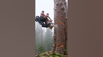Two monsters are cutting down a tree using a giant chainsaw #chainsaw #stihl #treecutting