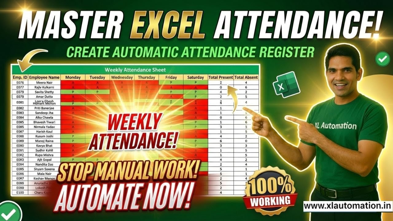 How to Create Attendance Register in Microsoft Excel | Attendance sheet ...