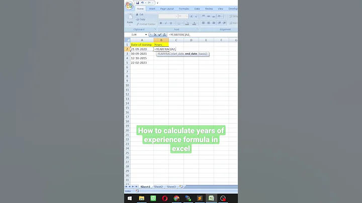 How to calculate years of experience formula in excel