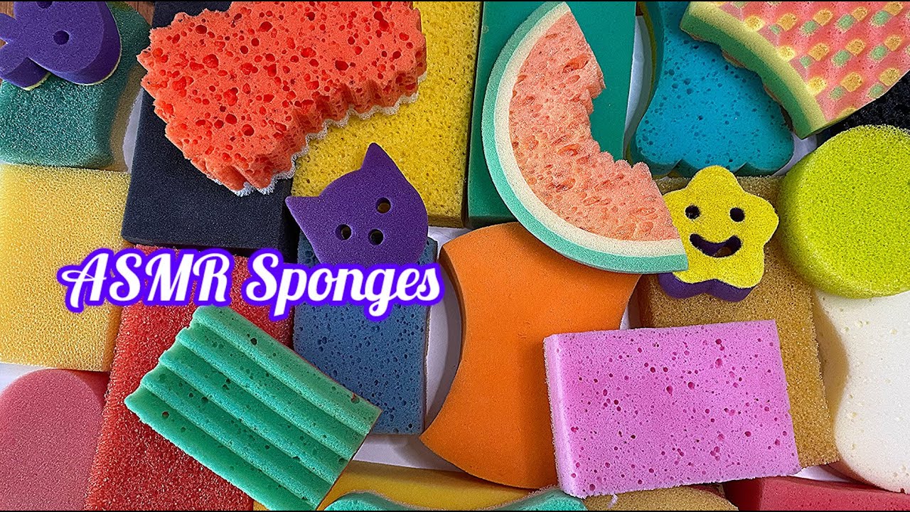 ASMR Sponge sounds (scratching and squeezing). Lots of sponges: hard, porous, soft 🧽/ Звуки губок