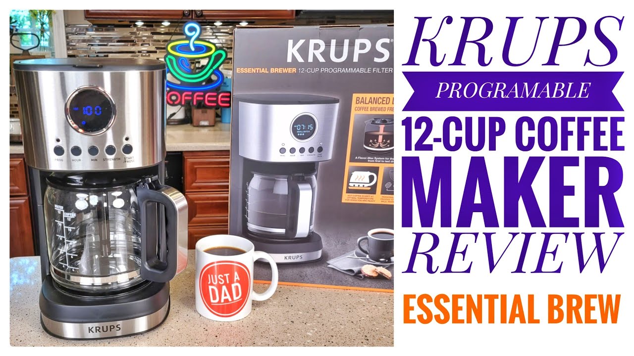 Krups Essential Brew Stainless Steel Drip Coffee Maker 12 cup 99 Watts  Digital Control, Coffee Filter, Drip Free, Dishwasher Safe Thermal Pot Black