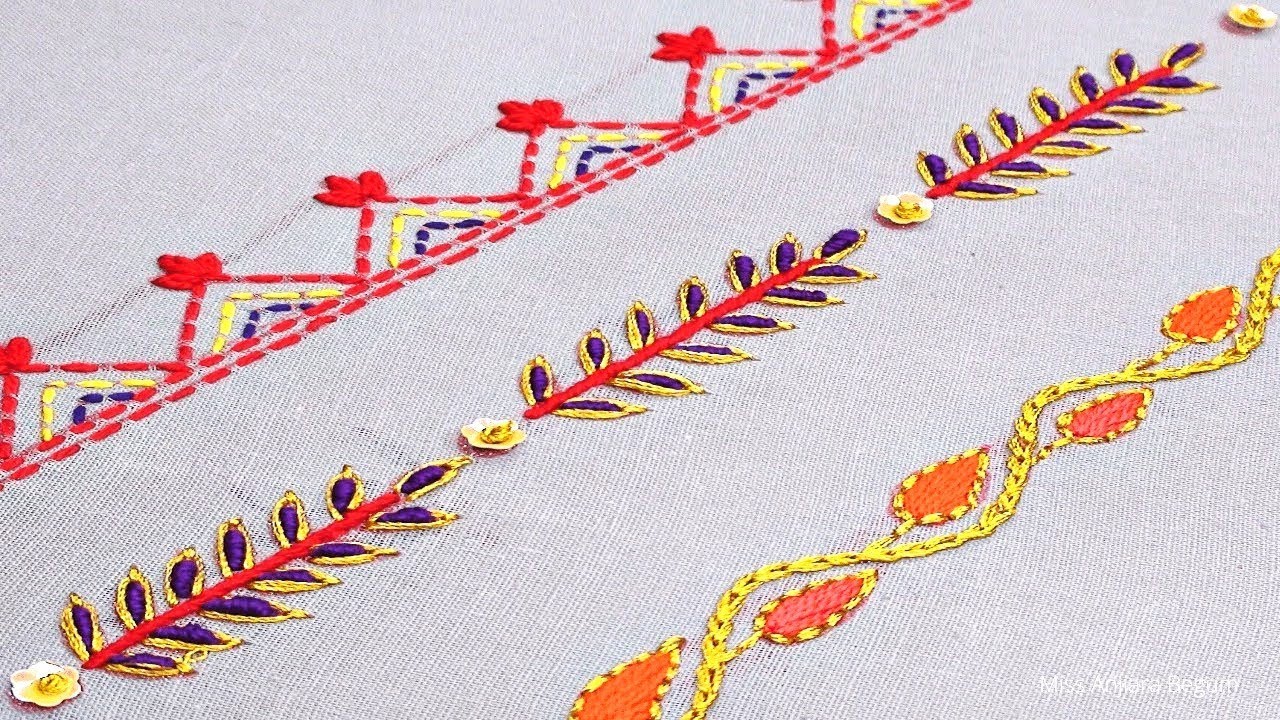 border embroidery for learners Hemline Embroidery outline stitches for beginners YouTube