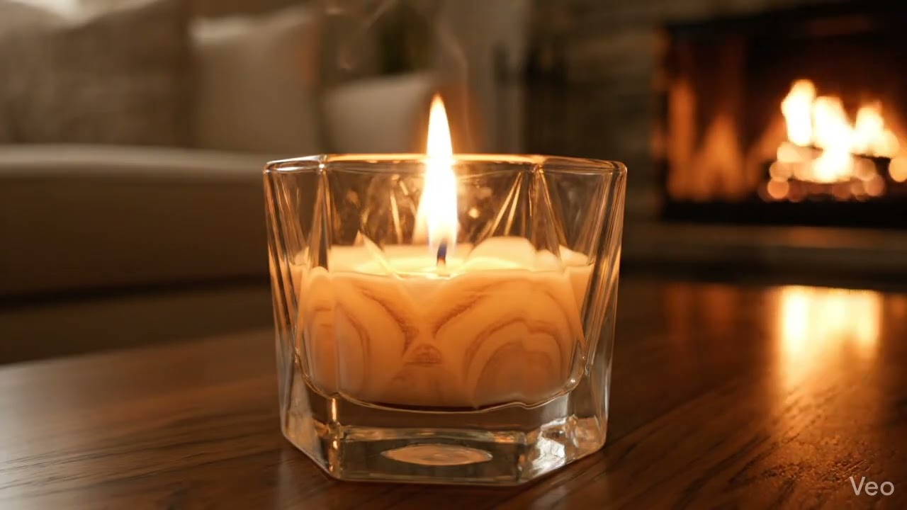 crackling fire sound with cozy candle