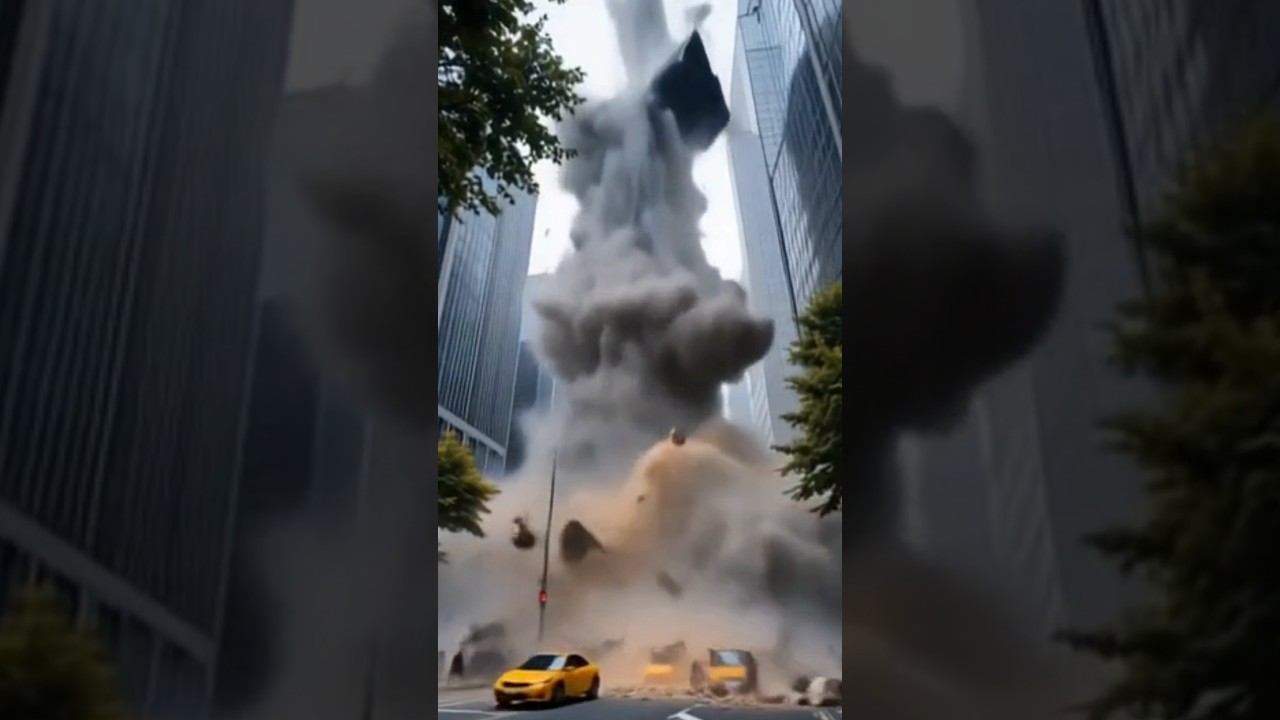 Intersection of DOOM! 🚦💥 People scream as tower collapses onto the street! 