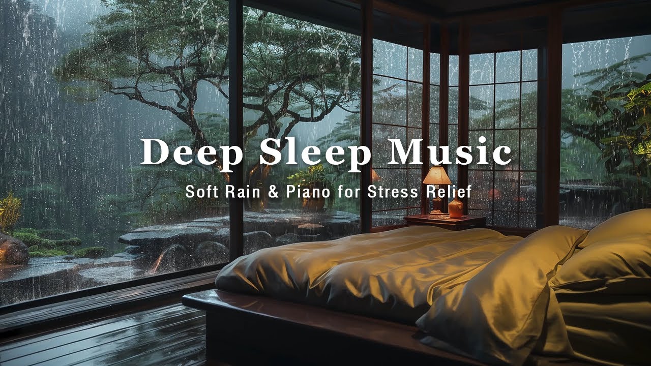 Soft Rain Sounds for Sleeping in Bedroom with Calm Piano Music | Sleep ...