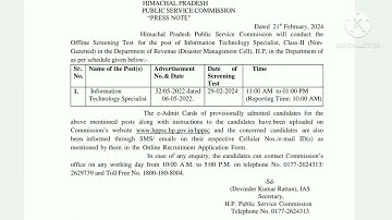 HPPSC Shimla 21 February 2024 Important Notifications