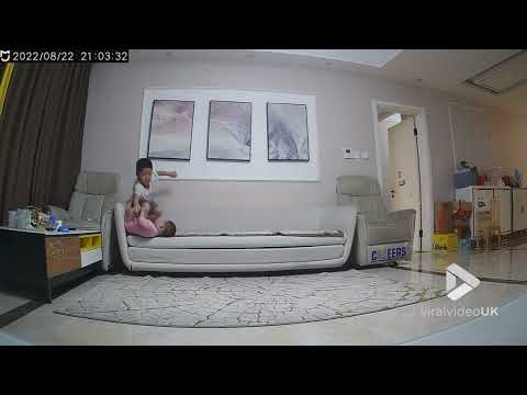 Quick thinking brother catches his younger sister falling from sofa || Viral Video UK