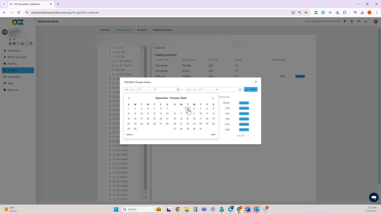 2. Ox Securities IB Portal - Referred Clients Page: