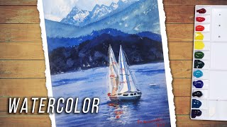 Watercolor painting for beginners | Boat on Lake in Watercolor Painting