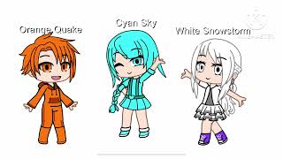 Orange Quake, Cyan Sky, and White Snowstorm in their human form