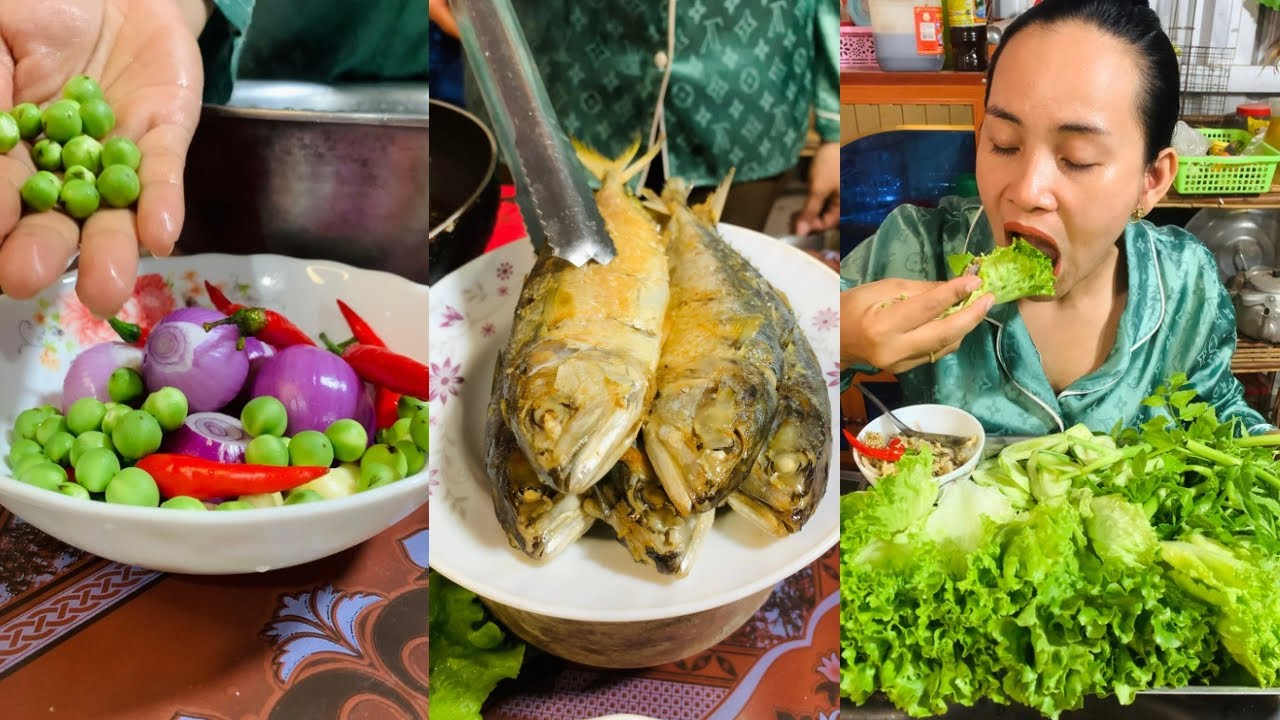 Cooking and Eating Mackerel Fish Paste with Vegetables 