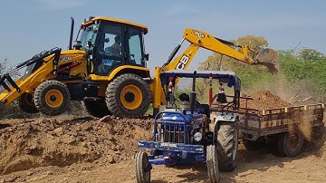 Part-1 JCB 3DX MUD LOADING IN TROLLEY || FARMTRAC 45 || MASSEY FERGUSON 1035 || OLD MASSEY TRACTOR