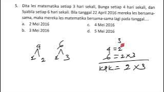 Ujian sd, Dita les matematika setiap 3 hari sekali, bunga setiap 4 hari, dan Syabilla tiap 6 hari,