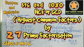 #27 Factors and Multiples Class 5 and 6 HCF of  396 and 1080 by Prime Factorisation Method
