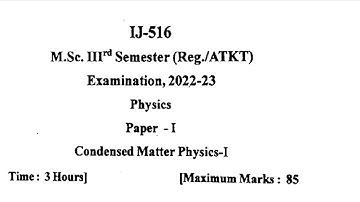 M. Sc 3rd Sem. Physics Paper - Condensed Matter Physics - 1