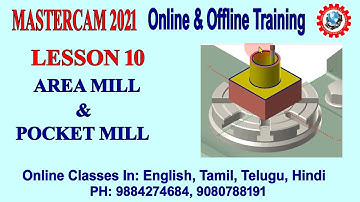 Mastercam Tutorial for Beginners - Mastercam 2021 -  AREA MILL & POCKET MILLING -  LESSON 10