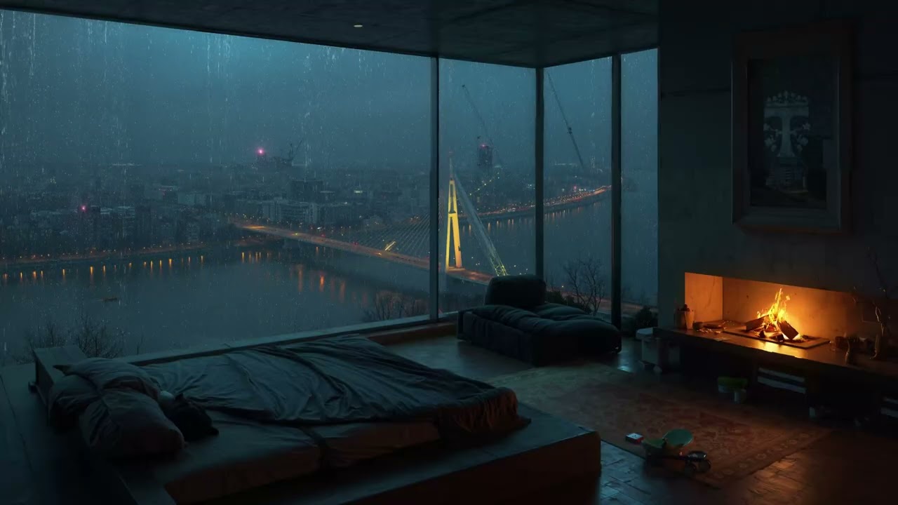 Rainy Night Ambience (No Ads) | Window Rain & Fireplace Sounds for Sleeping