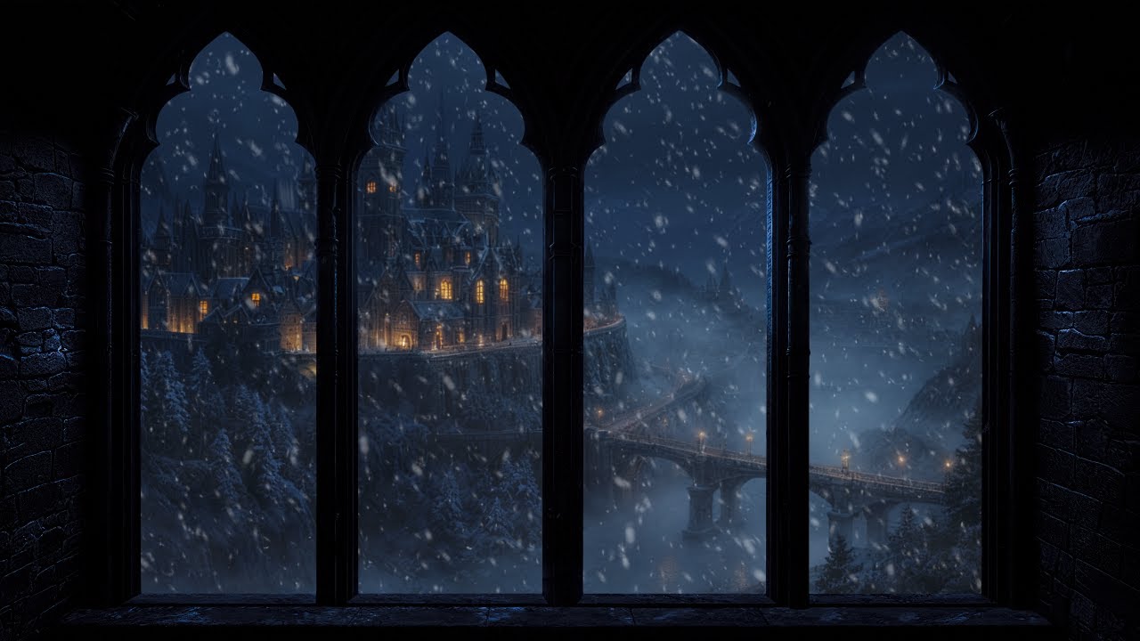 Castle Window View – Snowy Winter Storm with Howling Wind for Deep Sleep, Calm & Anxiety Relief