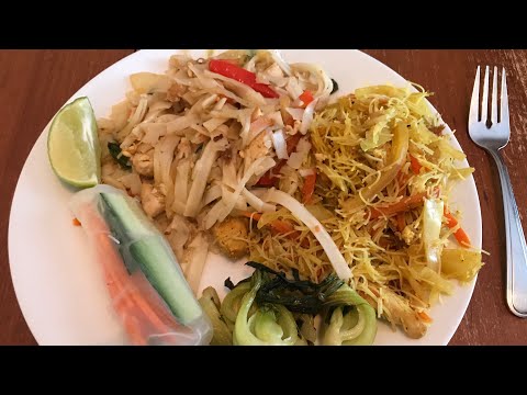 Chicken Pad Thai and Singapore Noodles