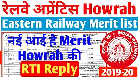 Eastern Railway Apprentice Merit List, Eastern Railway Apprentice Howrah 2019-20 Merit list 2022 pdf