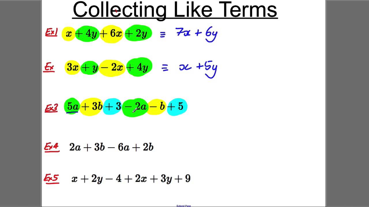 GCSE Revision Video 23 - Collecting Like Terms With Regard To Combining Like Terms Worksheet Answers