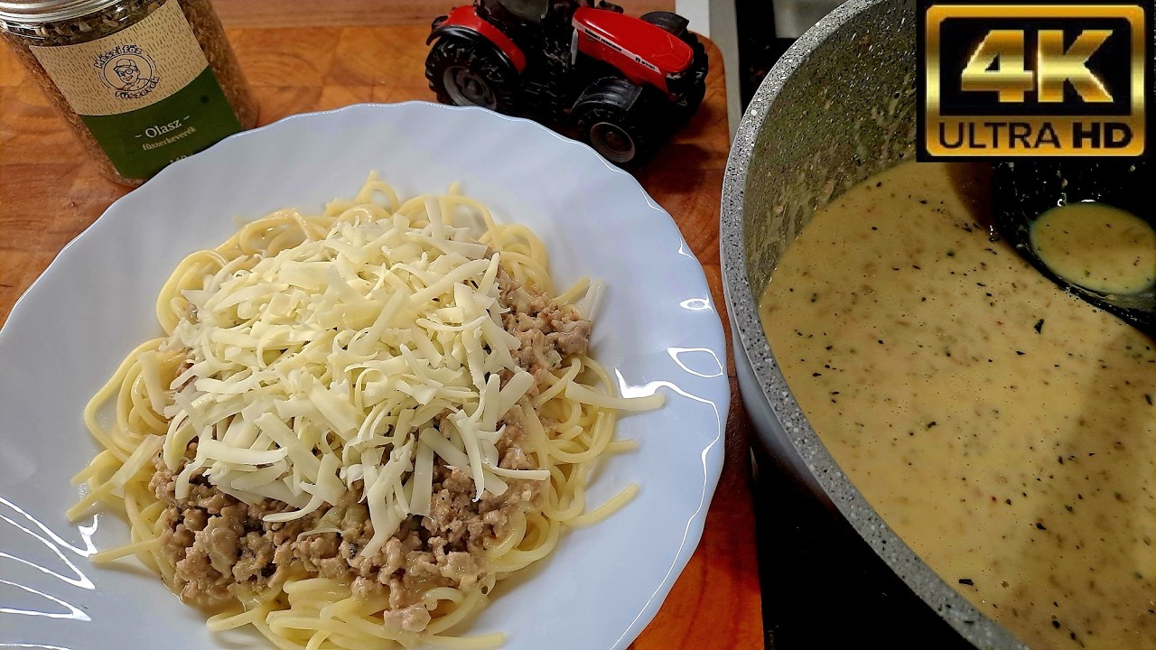 FAVÁGÓ SPAGETTI😁 Ettől biztos mindenki jóllakik! Tejszínes darált sertéshúsos, egyszerű és finom😉