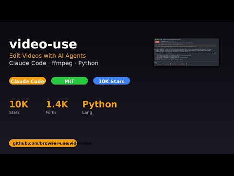 Video thumbnail: video-use — Edit Videos with AI Coding Agents (Claude Code, Open Source)