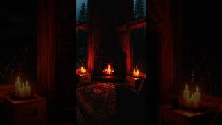 Candlelit Rainy Cabin 🌧️🕯️ #SleepAmbience #rain  #relax #burningfireplace #cozynights #rainsounds