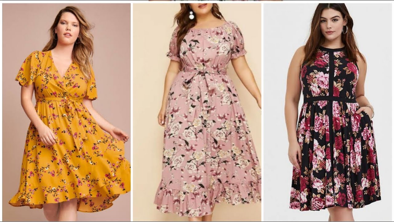 Plus size floral frocks designs 2020/skater print long and short length ...