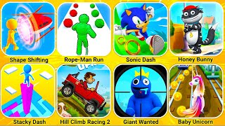 Shape Shifting, Rope Man Run, Sonic Dash, Honey Bunny, Giant Wanted, Baby Unicorn, Talking Hank...