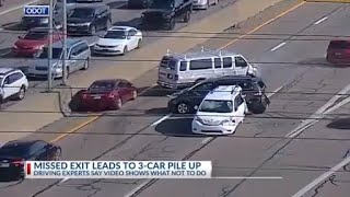 Missed exit leads to three car pile up
