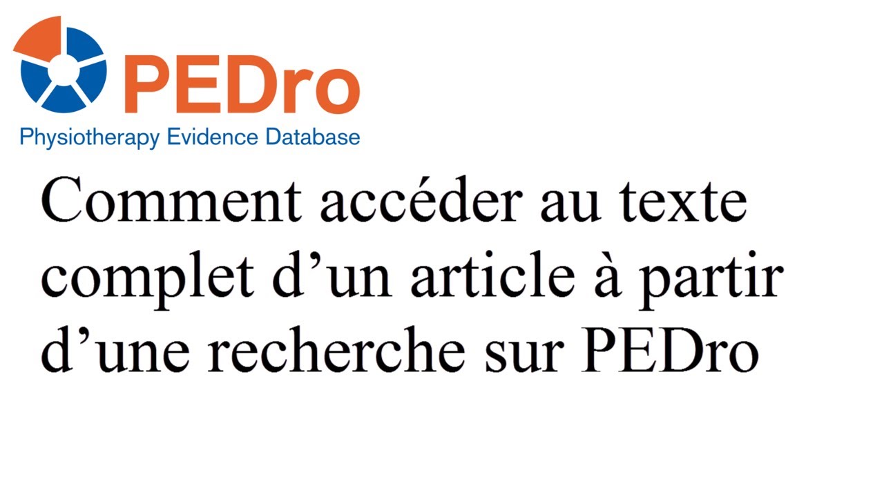 Pedro Access To Full Text Francais Youtube