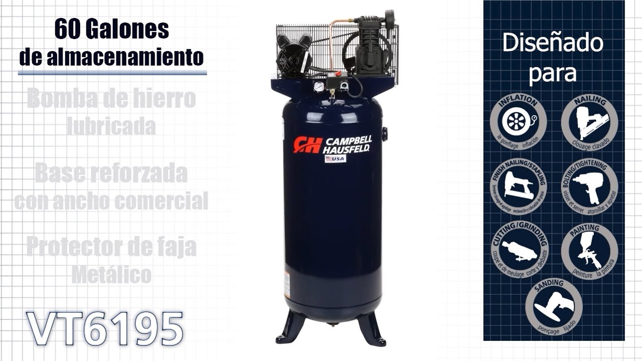Compresor de Aire Estacionario Campbell Hausfeld de 60 Galones VT6195 YouTube