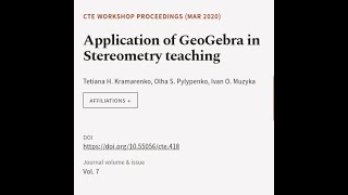 Application of GeoGebra in Stereometry teaching | RTCL.TV