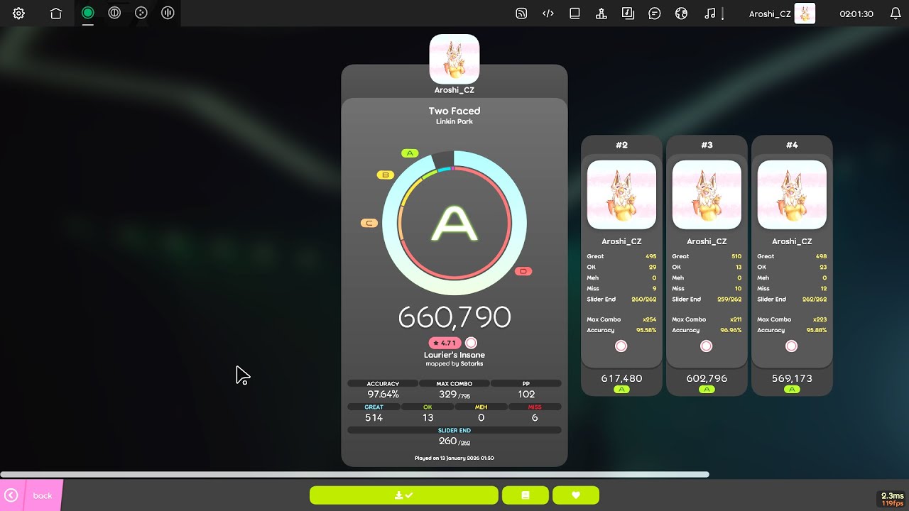 Osu! : Two Faced - Linkin Park [Laurier's Insane] - easy 100pp peak