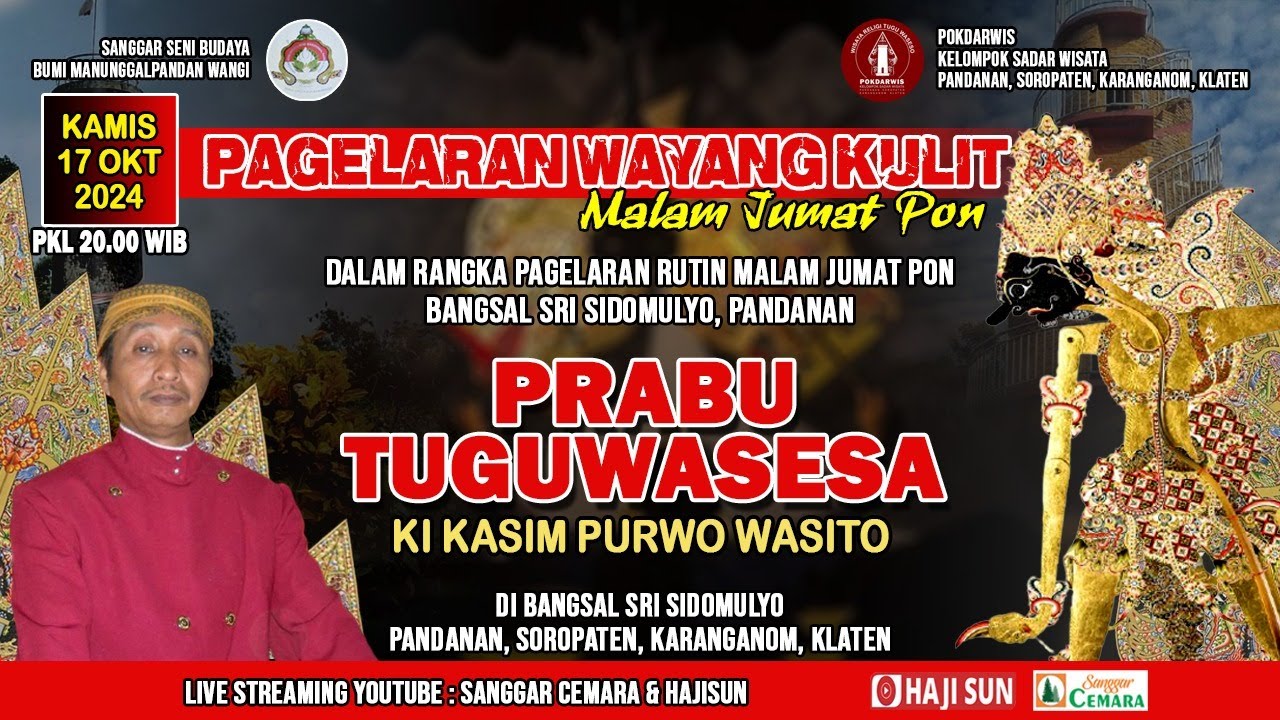 Live Wayang Rutin mlm Jumat Pon Pandanan. Ki Kasim Purwo Wasito - Lakon Prabu Tuguwasesa.