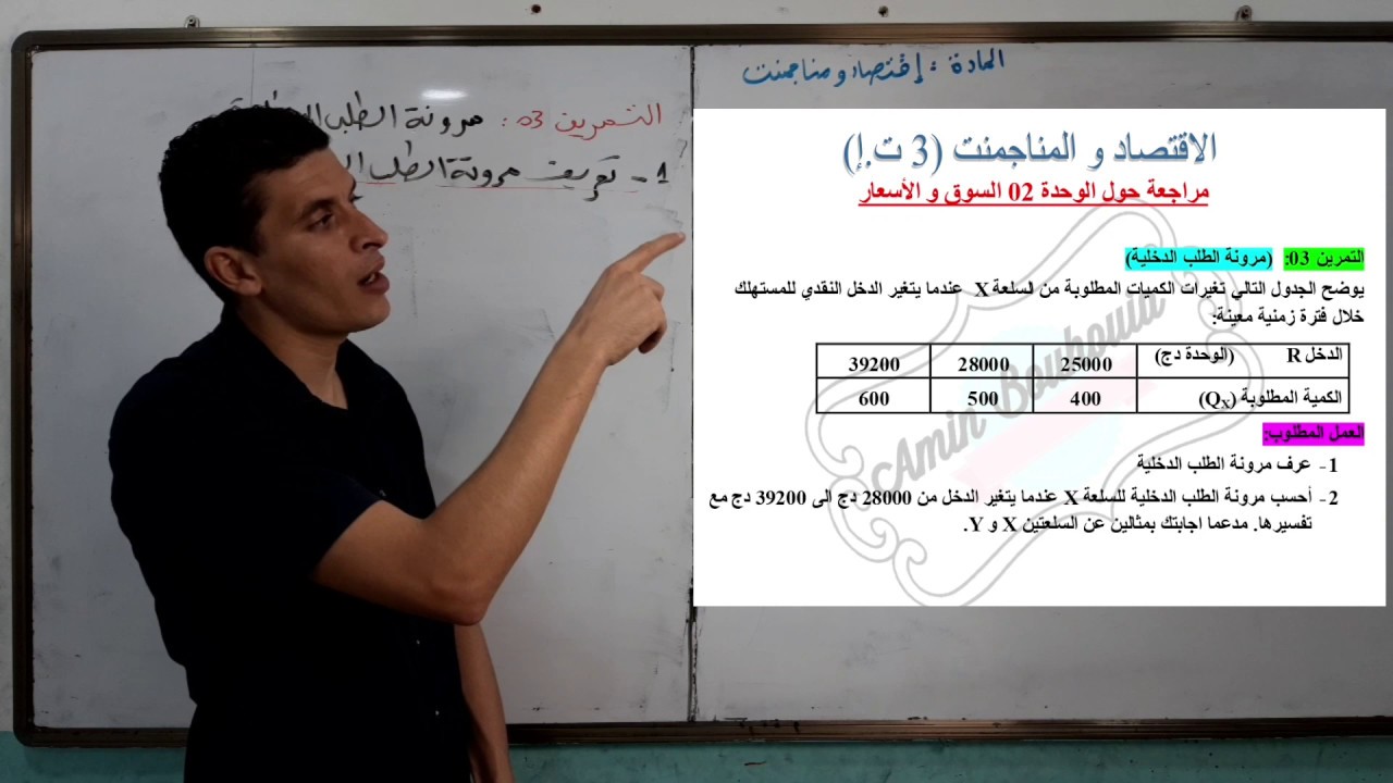 التمرين رقم 03: مرونة الطلب الدخلية وتفسيرها