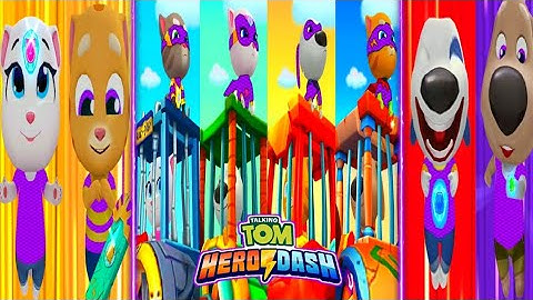 Talking Tom Hero Dash | All Heroes Purple Colour Suit & Saving All Charcter Classic Running Gameplay