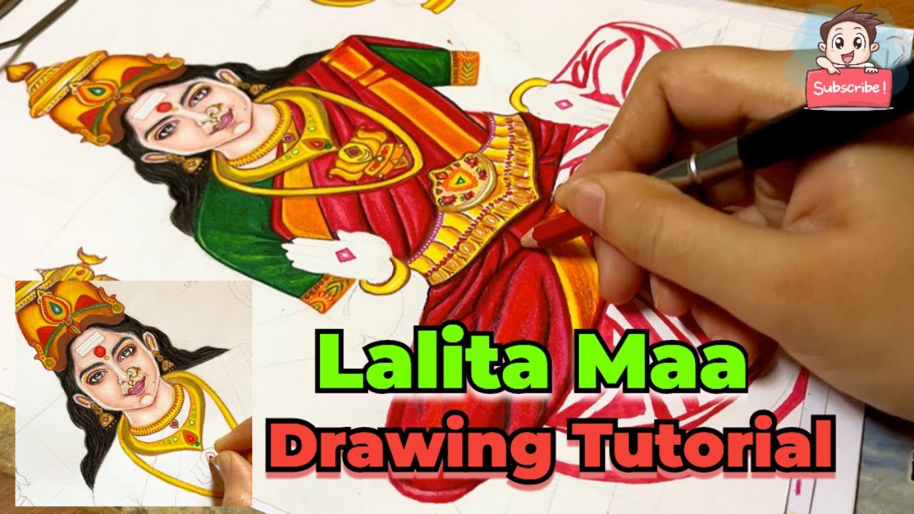How to draw Lalita maa using colour pencils Part -2 | step by step drawing #lalitadevi