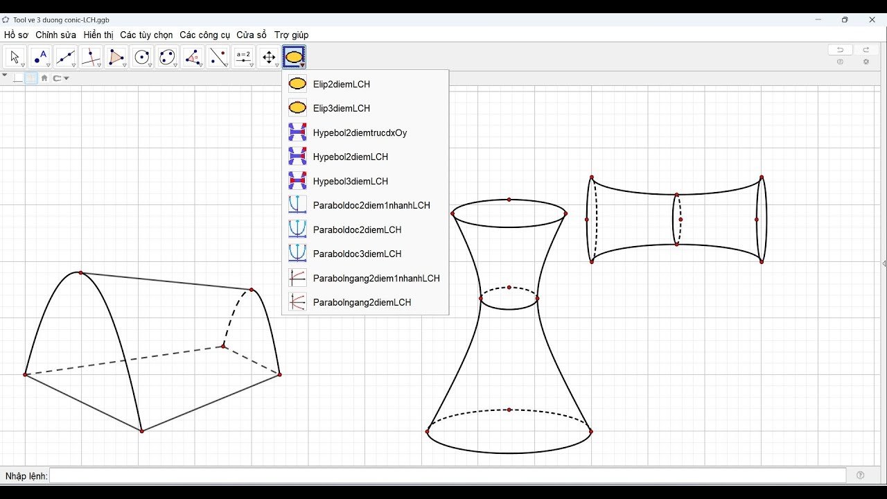 HD CƠ BẢN SỬ DỤNG TOOL GEOGEBRA VẼ ELIP HYPEBOL PARABOL