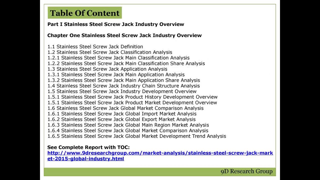 Stainless Steel Screw Jack Market 2015   Global In