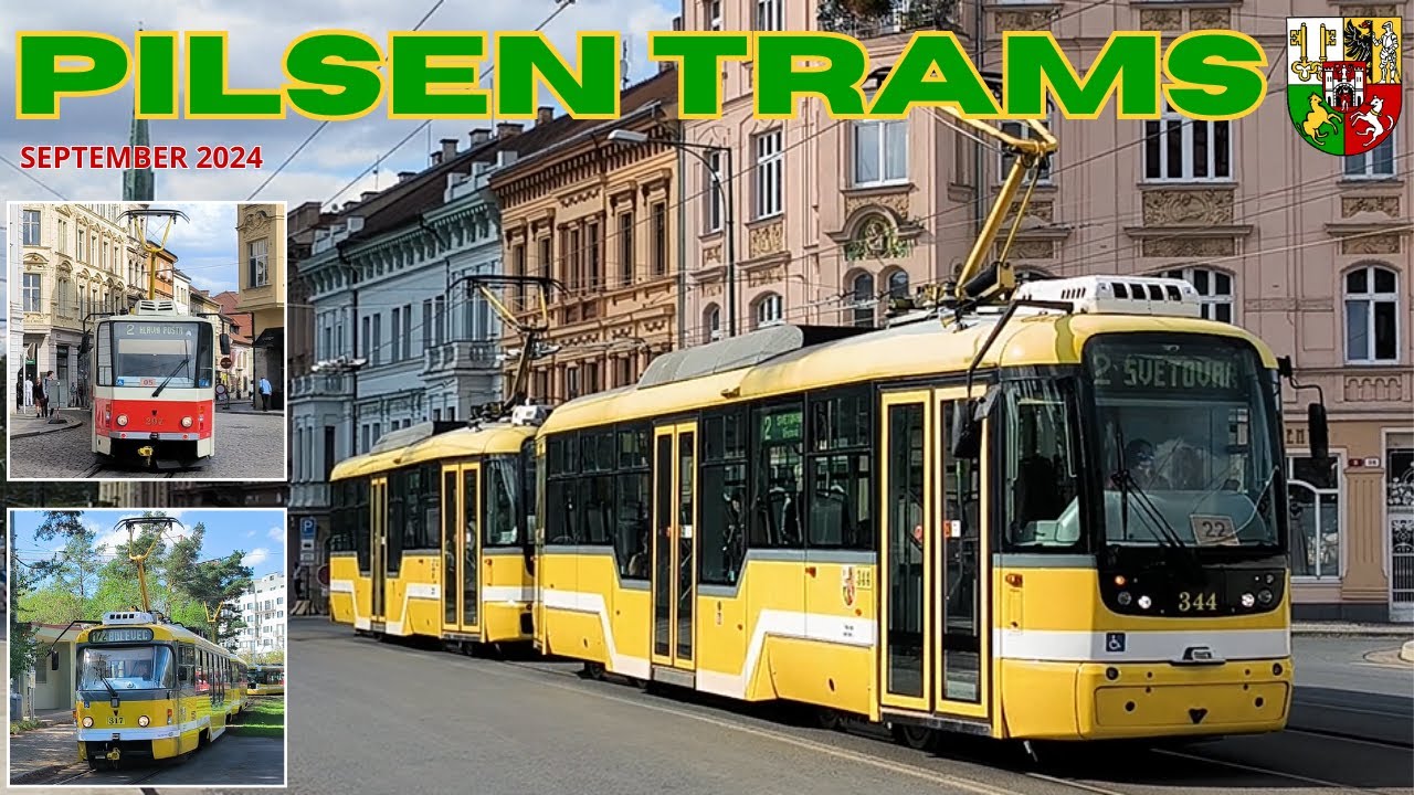 Beautiful yellow PILSEN TRAMS 🚊 in September 2024 - 4K