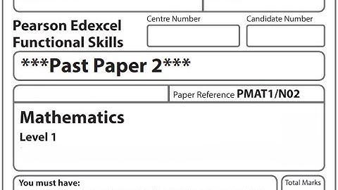 Functional Skills Maths L1 Past Paper 2 Pearson Edexcel