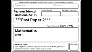 Functional Skills Maths L1 Past Paper 2 Pearson Edexcel