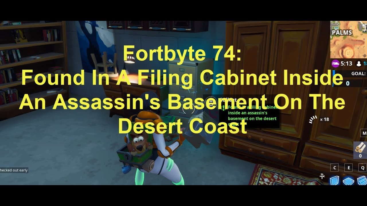 Fortnite Fortbyte 74 Found In A Filing Cabinet Inside An Assassin's Basement On The Desert Coast
